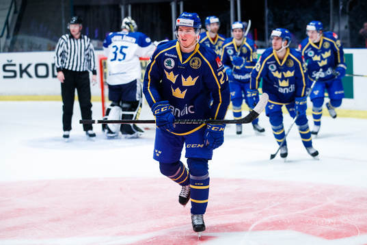 Isac Lundeström of Sweden celebrates the 2-1 goal