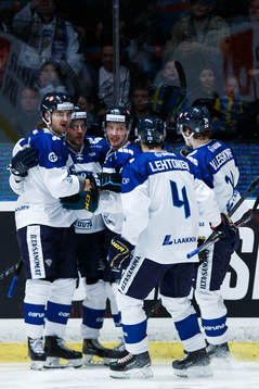 Juhani Tyrväinen of Finland celebrates the 1-1 goal