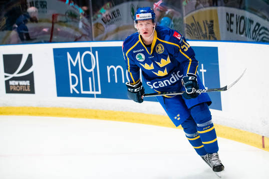 Emil Sylvegård of Sweden a head of the Beijer Hockey Games