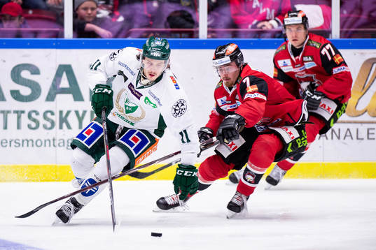 Färjestads Joakim Nygård och Malmö Redhawks Marcus Björk
