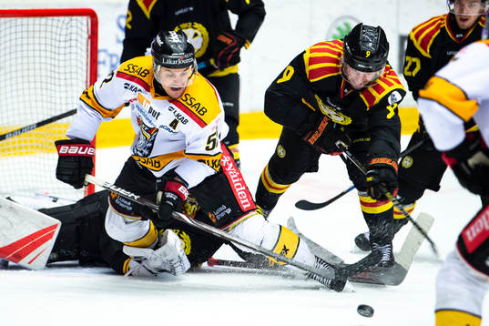 Luleås Karl Fabricius och Brynäs Niclas Andersén i kamp