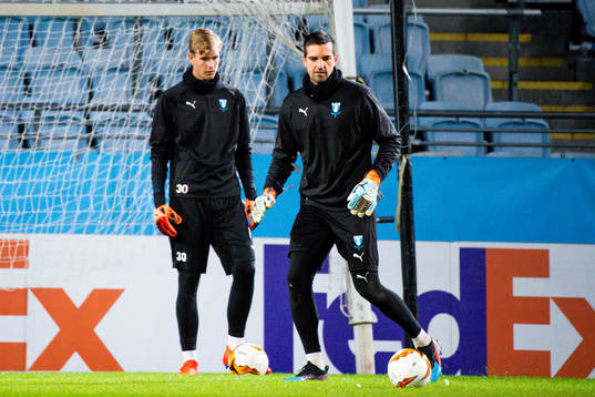 Goalkeeper Mathias Nilsson and goalkeeper Dusan Melicharek