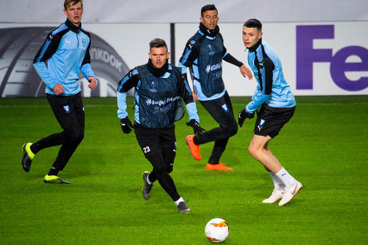 Arnor Traustason and Anel Ahmedhodzic of Malmö FF