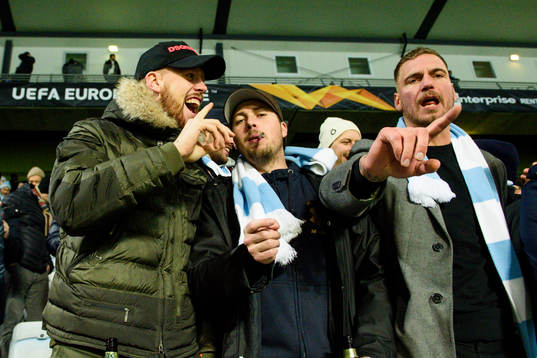 Leeds player Pontus Jansson in the stands ahead the Europa