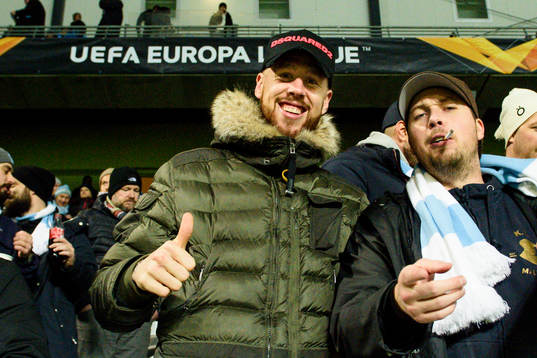 Leeds player Pontus Jansson in the stands ahead the Europa
