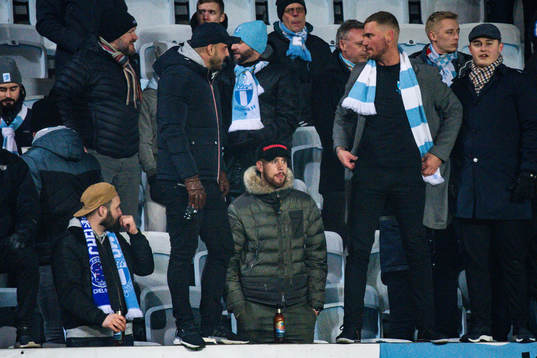 Leeds player Pontus Jansson in the stands ahead the Europa