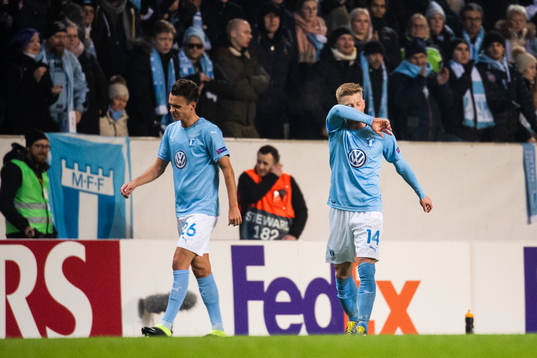 Andreas Vindheim and Anders Christiansen of Malmö FF look