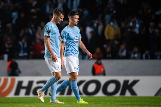 Markus Rosenberg and Marcus Antonsson of Malmö FF look