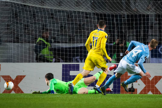Anders Christiansen of Malmö FF scores 1-2 behind