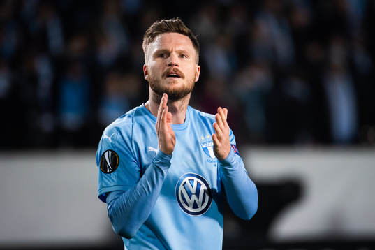 Lasse Nielsen of Malmö FF recognizes the audience