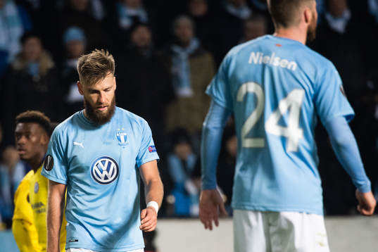 Rasmus Bengtsson of Malmö FF looks dejected