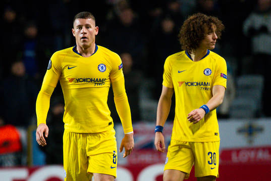 Ross Barkley and David Luiz of Chelsea
