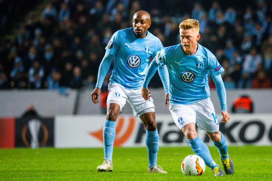 Fouad Bachirou and Anders Christiansen of Malmö FF