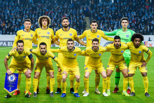 Players of Chelsea poses for a team group photo