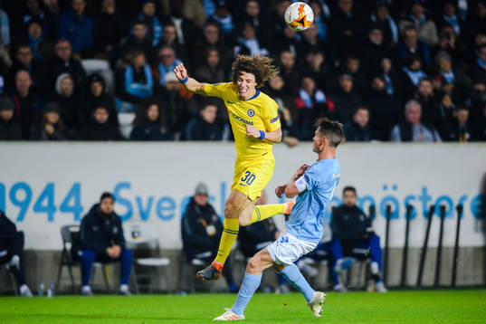 David Luiz of Chelsea and Markus Rosenberg of Malmö FF
