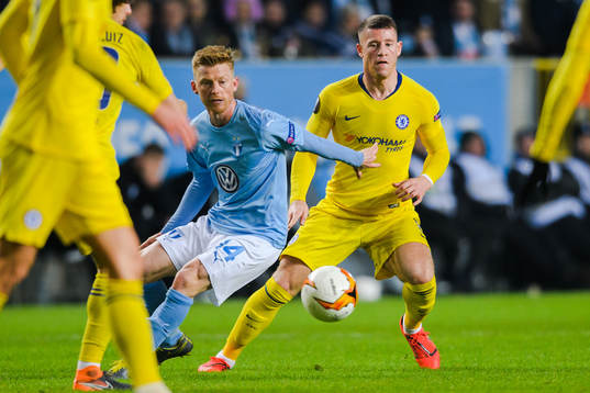 Anders Christiansen of Malmö FF and Ross Barkley of Chelsea
