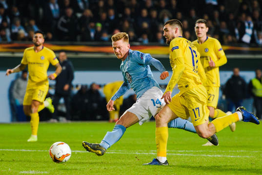 Anders Christiansen of Malmö FF scores 1-2