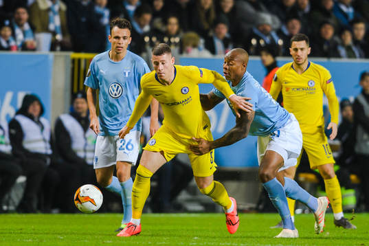 Ross Barkley of Chelsea and Carlos Strandberg of Malmö FF