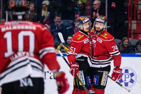 Örebros Kristian Näkyvä och Nick Ebert jublar