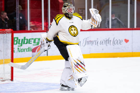 Brynäs målvakt David Rautio jublar