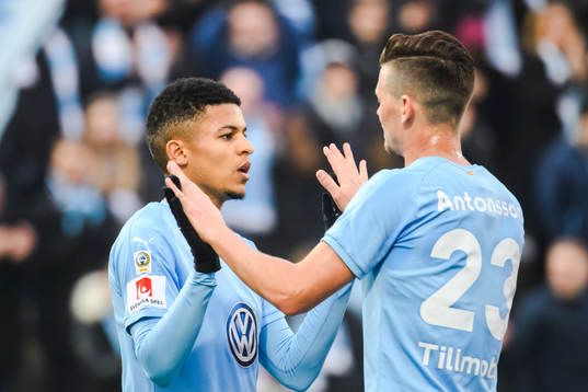 Malmö FFs Romain Gall och Marcus Antonsson jublar