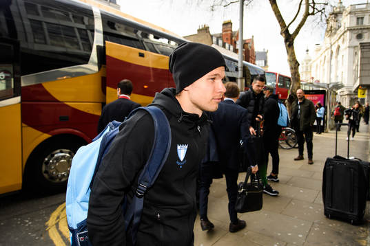 Oscar Lewicki of Malmö FF arrives at the hotel
