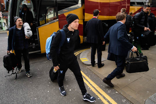 Oscar Lewicki of Malmö FF arrives at the hotel