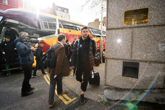 Behrang Safari of Malmö FF arrives at the hotel