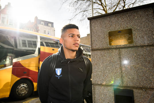 Romain Gall of Malmö FF arrives at the hotel