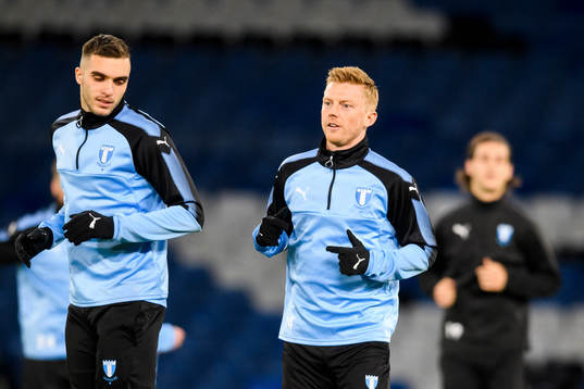 Egzon Binaku and Anders Christiansen of Malmö FF