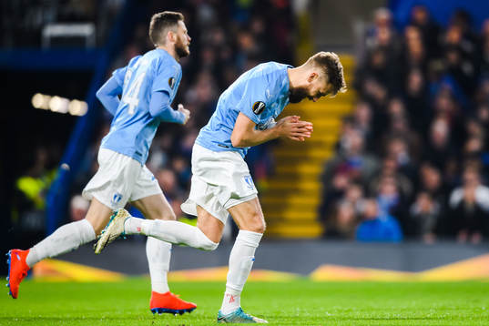 Rasmus Bengtsson of Malmö FF looks dejected