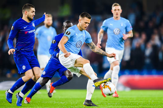Arnor Traustason of Malmö FF and Mateo Kovacic of Chelsea