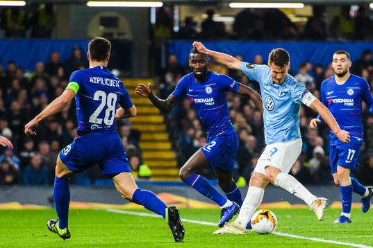 Markus Rosenberg of Malmö FF and Antonio Rüdiger of