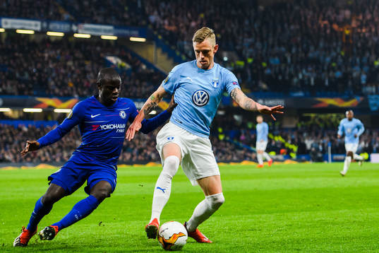 N'Golo Kante of Chelsea and Sören Rieks of Malmö FF