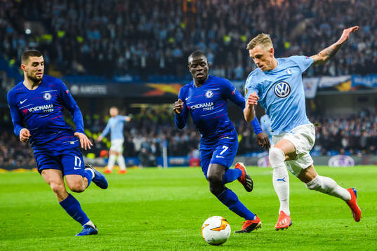 N'Golo Kante of Chelsea and Sören Rieks of Malmö FF
