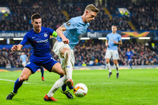Sören Rieks of Malmö FF and Cesar Azpilicueta of Chelsea