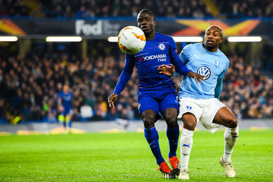 N'Golo Kante of Chelsea and Fouad Bachirou of Malmö FF