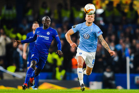 Arnor Traustason of Malmö FF and N'Golo Kante of Chelsea