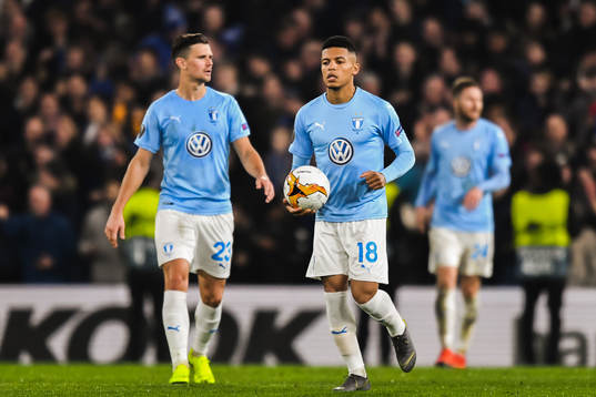Marcus Antonsson and Romain Gall of Malmö FF looks dejected