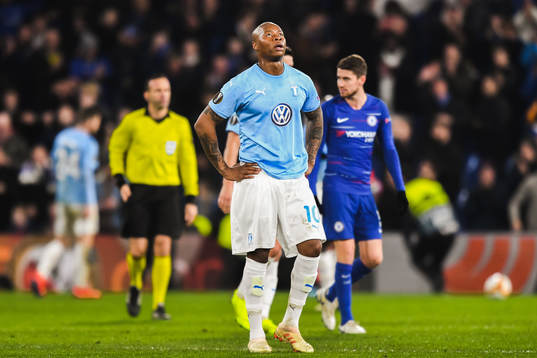 Carlos Strandberg of Malmö FF looks dejected