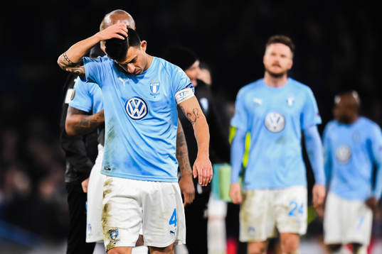 Behrang Safari of Malmö FF looks dejected