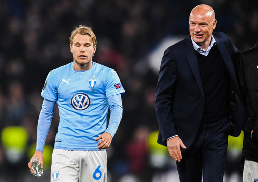 Oscar Lewicki and Uwe Rösler, head coach of Malmö FF