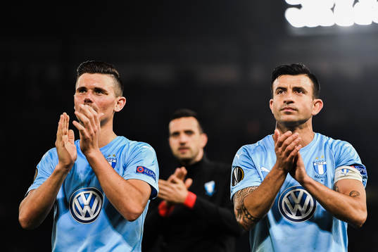 Marcus Antonsson and Behrang Safari of Malmö FF looks
