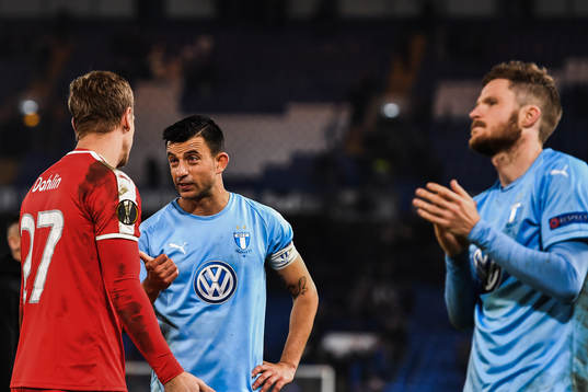 Behrang Safari of Malmö FF looks dejected