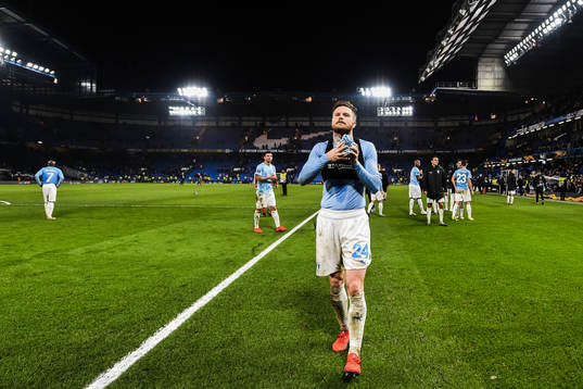 Lasse Nielsen of Malmö FF throws away his shirt