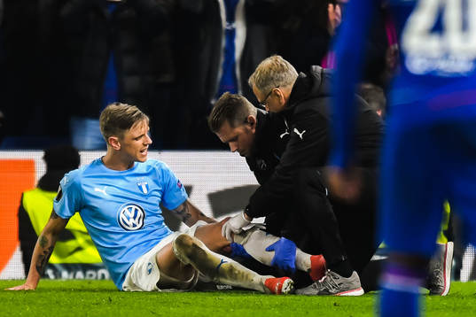Sören Rieks of Malmö FF in pain