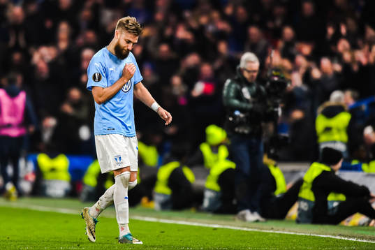 Rasmus Bengtsson of Malmö FF looks dejected