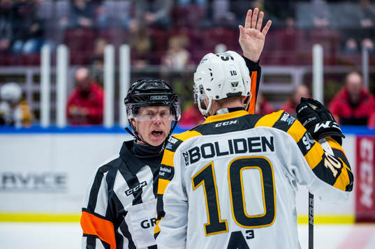 Domaren Pehr Claesson och Skellefteås Joakim Lindström