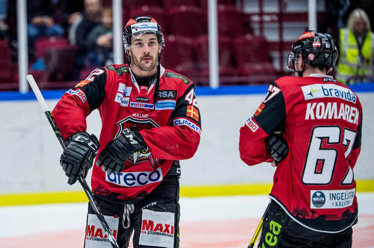 Malmö Redhawks Niklas Arell och Konstantin Komarek deppar