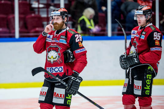 Malmö Redhawks Jens Olsson och Carl Persson deppar